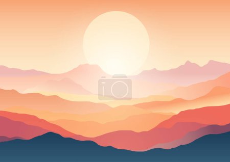 Téléchargez les illustrations : Résumé dessiné à la main coucher de soleil paysage fond - en licence libre de droit