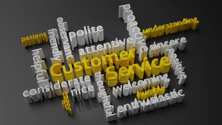 Photo for Good customer service through a balance of personal qualities and attitude choices 3d illustration word cloud concept. - Royalty Free Image