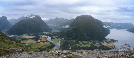 The panoramic view from hiking Rampestreken and Nesaksla in Andalsnes in Norway