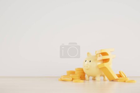 3D rendering Indian Rupee sign, Indian rupee sign and golden coin with piggy bank, Investment and financial success concept background.