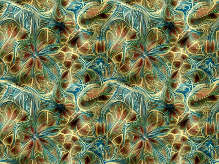 Seamless Rectangle Tile, 4 Combined Together for Visual Effect, Colorful Swirling Style, Colors Multi, Earthly, Unique Pattern Design.