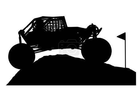 Illustration for Detailed silhouette offroad extreme modified 4x4 vehicle powering out of dugout - Royalty Free Image