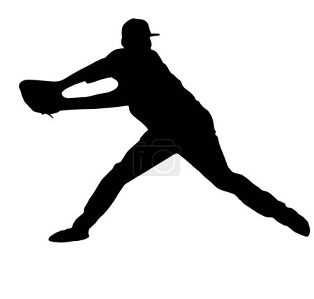 Téléchargez les illustrations : Isolated Silhouette of Baseball Fielder Making a Catch, originating image from Generative AI technology - en licence libre de droit