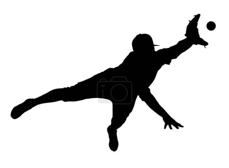 Téléchargez les illustrations : Isolated Silhouette of Baseball Fielder Diving to Catch Ball, originating image from Generative AI technology - en licence libre de droit
