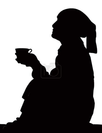 Illustration for Silhouette of Homeless Female Street Beggar with Cup in Hand - Royalty Free Image