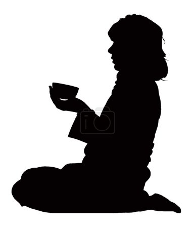 Illustration for Silhouette of Homeless Young Female Street Beggar with Cup in Hand - Royalty Free Image