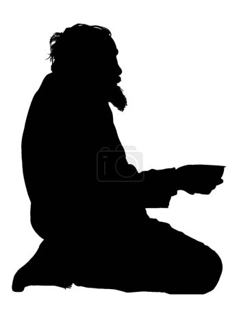Illustration for Silhouette of Homeless Old Man Street Beggar with Cup in Hand - Royalty Free Image