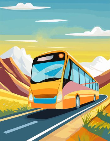 Ilustración de Holiday Travel Series - Imagen abstracta colorida del vector de arte del viaje por carretera en autobús. - Imagen libre de derechos