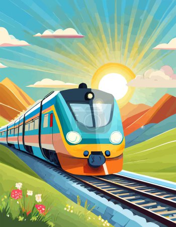 Ilustración de Holiday Travel Series - Colorida imagen abstracta del vector de arte del tren de pasajeros. - Imagen libre de derechos