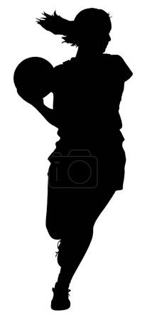 Illustration for Detailed Sport Silhouette - Korfball Ladies League Girl Player or Netball Throwing Ball V2 Refined - Royalty Free Image