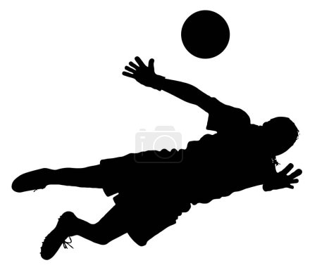 Illustration for Detailed Sport Silhouette - Female or Woman Soccer Goalie Diving to Stop Ball - Royalty Free Image