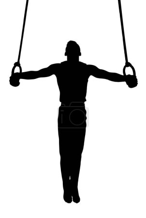 Téléchargez les illustrations : Silhouette sportive détaillée - Gymnaste Masculin exécutant une croix de Malte sur anneaux v2 Affiné - en licence libre de droit