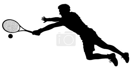 Silhouette sportive détaillée - Joueur de tennis masculin plongeant pour atteindre le ballon V2 raffiné