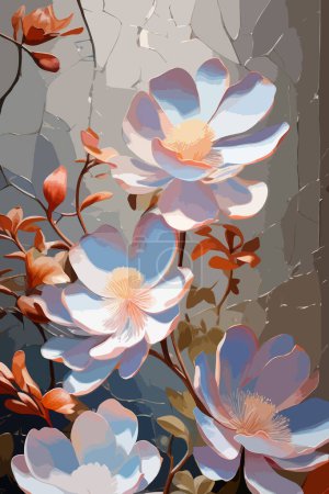 Vecteur polychrome détaillé élevé - Illustration florale ultra épaisse colorée de peinture à l'huile spéciale