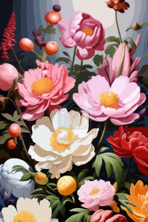 High Detailed Full Color Vector - Colorful Floral Ultra Thick Special Oil Painting Illustration