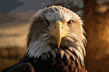 Alto Vector detallado a todo color: primer plano extremo de una cara de águila calva con ojos perforados, Vector EPS