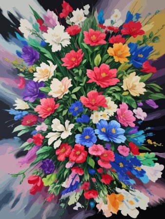 Illustration for High Detailed Full Color Vector - Exuberant Bloom Painting - An Expressive Floral Rhapsody, Vector EPS - Royalty Free Image