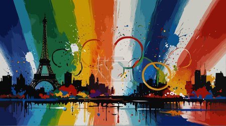 Summer Olympic Games 2024 Paris - Artistic Colorful Abstract Representation in Olympic Colors with Splash Paints and Relief Art
