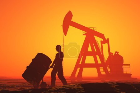 Foto de Trabajando con un barril de petróleo.. 3d render - Imagen libre de derechos