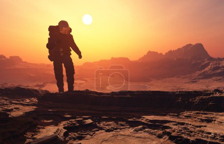Photo for The astronaut on the background of the planet.,3d render - Royalty Free Image