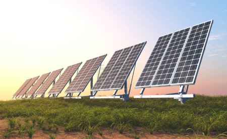 Photo for Solar panel on green grass.,3d render - Royalty Free Image