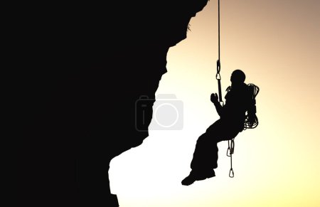 Téléchargez les photos : Un alpiniste sur une corde., 3d rendu - en image libre de droit
