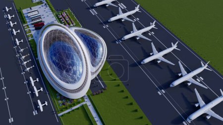 Photo for Airport on the background of the landscape.. 3d render - Royalty Free Image