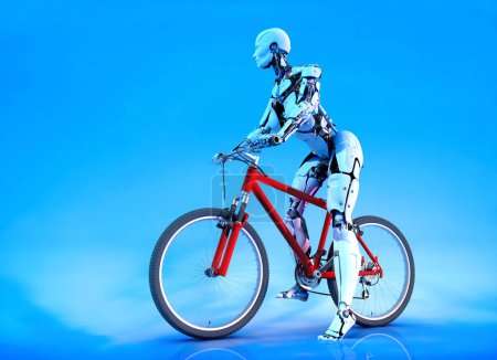 Photo for Robot on a bike .,3d render - Royalty Free Image
