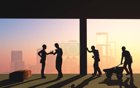 Photo for Silhouette of the workers on a background of the sky ,3d render - Royalty Free Image