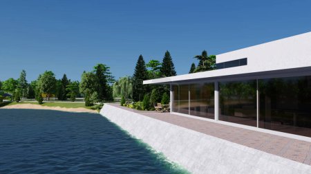 Photo for Modern cottage on the banks of the river. ,3d render - Royalty Free Image