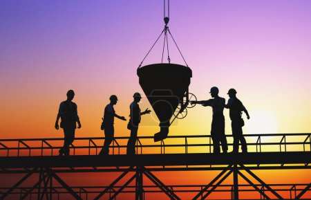 Photo for Silhouette of the workers on a background of the sky ,3d render - Royalty Free Image