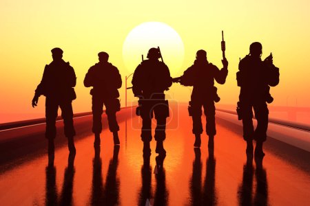 Silhouette eines Soldaten auf der Straße.