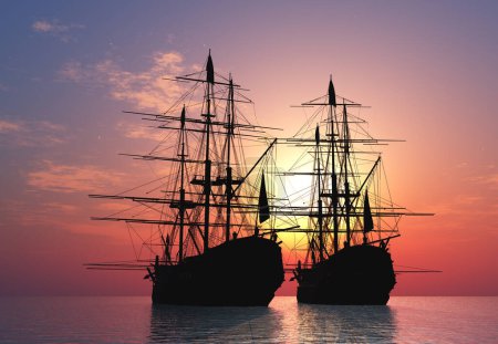 Photo for Vintage sailboat in the sea at sunset.3d render - Royalty Free Image