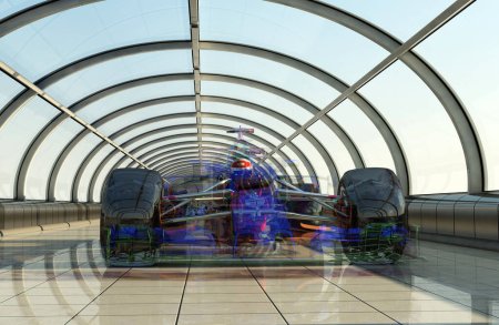 Photo for Transparent car in a glass tunnel.3d render - Royalty Free Image