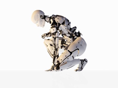 Téléchargez les photos : Robot sur fond blanc, rendu 3d - en image libre de droit