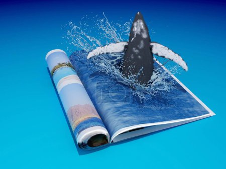 Téléchargez les photos : La baleine nage dans l'eau sur le magazine. 3d rendu - en image libre de droit