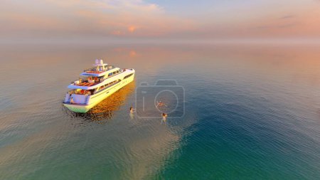 Téléchargez les photos : Yacht in the sea ,3d render - en image libre de droit