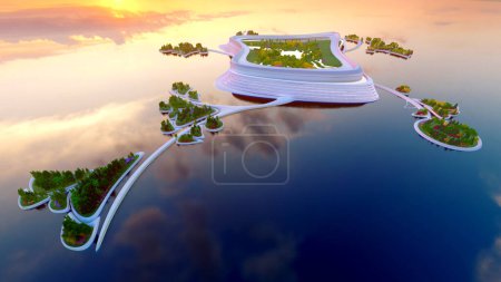 Téléchargez les photos : Ville sur l'eau.., rendu 3d - en image libre de droit