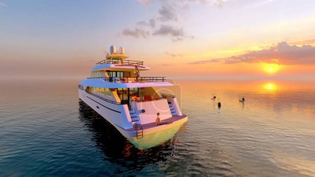 Téléchargez les photos : Yacht in the sea ,3d render - en image libre de droit