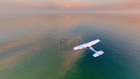 Téléchargez les photos : Avion au-dessus de la mer. 3d rendu - en image libre de droit