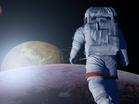Téléchargez les photos : Astronaute. sont sur la planète, "Elemen ts de cette image fournie par la NASA", rendu 3d - en image libre de droit