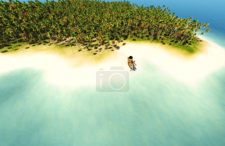 Foto de Chica en la orilla de la isla. Renderizado 3D - Imagen libre de derechos
