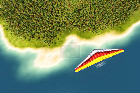 Photo for The hang-glider flies over the coast.,3D render - Royalty Free Image
