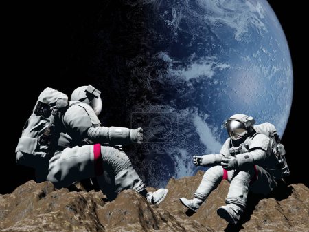 Photo for Group of astronauts are on the planet,3d render "Elemen ts of this image furnished by NASA".3d render - Royalty Free Image