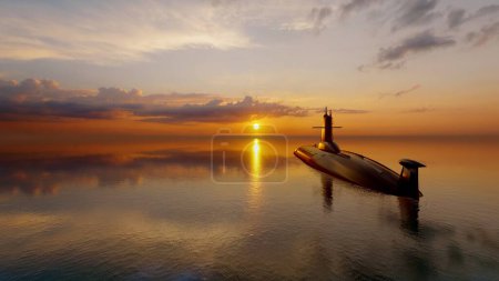 Foto de El buque militar en el mar .3d render - Imagen libre de derechos