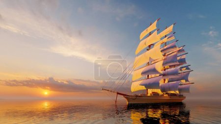 Photo for Vintage sailboat sailing in the sea.,3d render - Royalty Free Image