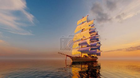Photo for Vintage sailboat sailing in the sea.,3d render - Royalty Free Image