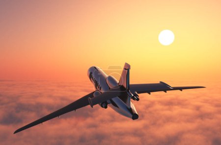 Photo for Passenger plane above the clouds. 3d render - Royalty Free Image