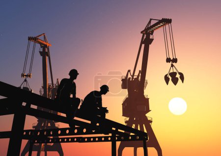 Photo for The group of workers working at a construction site.,3d render - Royalty Free Image