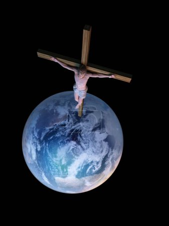 Foto de Cristo en el fondo del planet.3d render - Imagen libre de derechos
